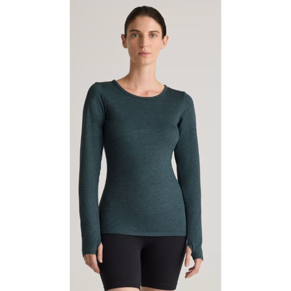 Quince Ultra-Soft Fitted Long Sleeve Top, Heather Green, Size S